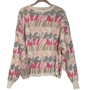 RARE Vintage Knit Susan Eden Paper‎ Label 2X Knit Sweater Coogi Like Geometric